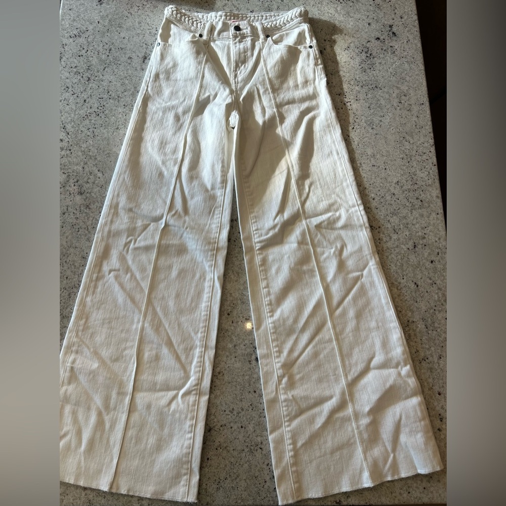 Johnny Was White High Rise Braided Wide Leg Jeans